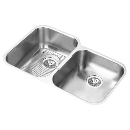 Stainless Steel 31-1/4 X 20-1/2 X 10 Offset Double Bowl Undermount Sink Kit